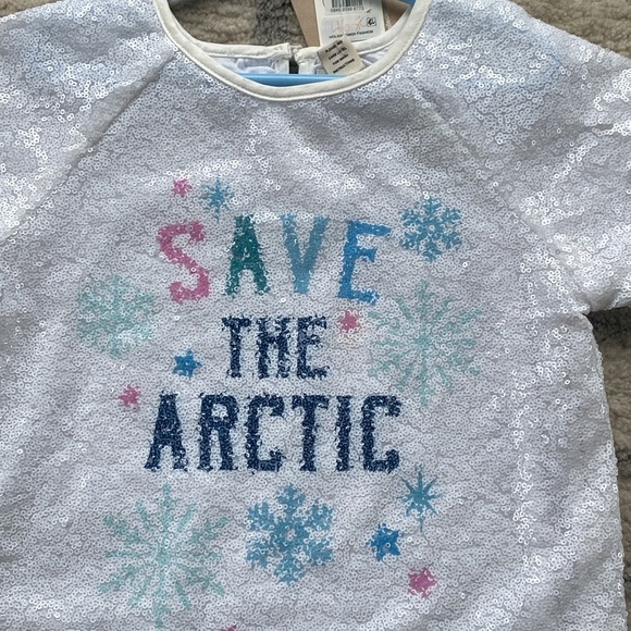 Peek Save The Arctic Dress & snowflakes printed on white sequence Size 8 NWT - Picture 3 of 7